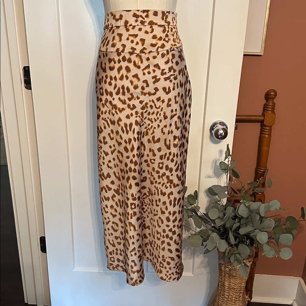 Free People Normani Bias Leopard Print Midi 0 polyester high waist zipper Skirt - Picture 3 of 16